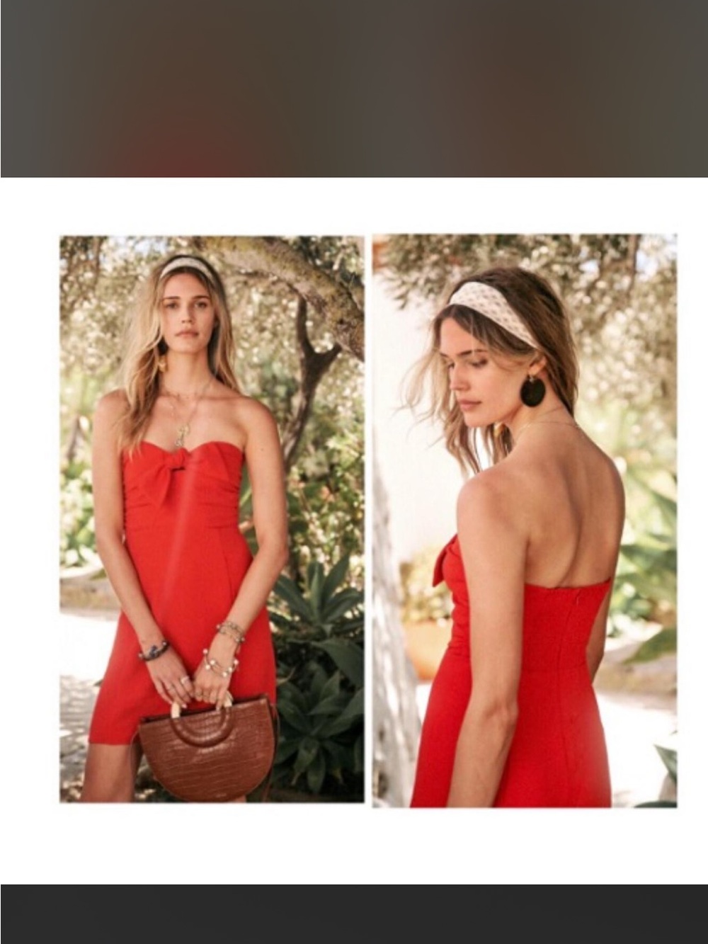 Sezane Strapless Mini Dress in Red with Front Knot
